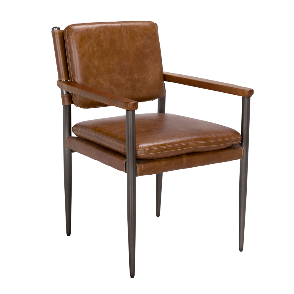 SwayLiving Wooster Dining Chair with Arms - Cuba Brown Leather