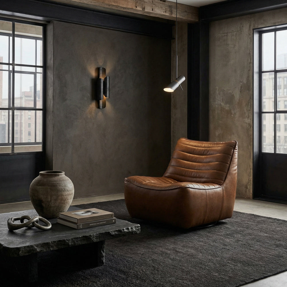 SwayLiving - Mcclain Swivel Single Sofa, Roche Tan Leather - LEA-S0591A-1ABR