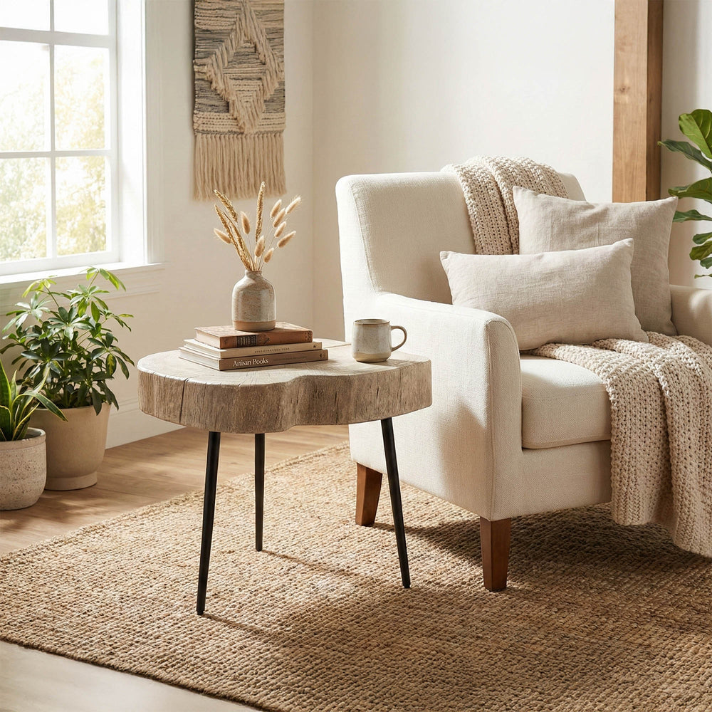 Organic Trunk Side Table - White Washed