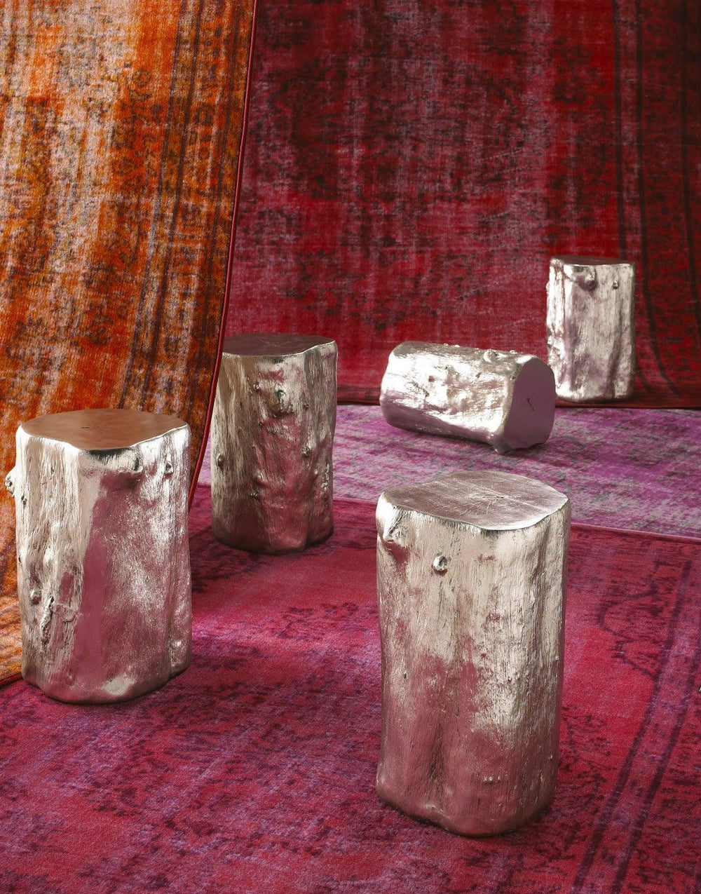SwayLiving Log Stool, Silver Leaf, SM OTTOMANS, POUFS, + STOOLS