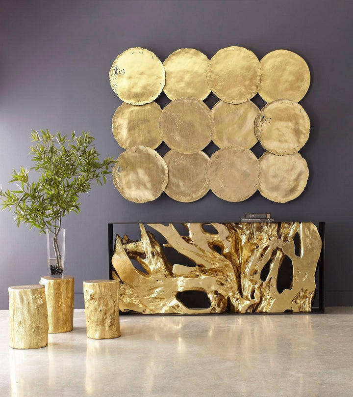 SwayLiving Log Stool, Gold Leaf, SM OTTOMANS, POUFS, + STOOLS