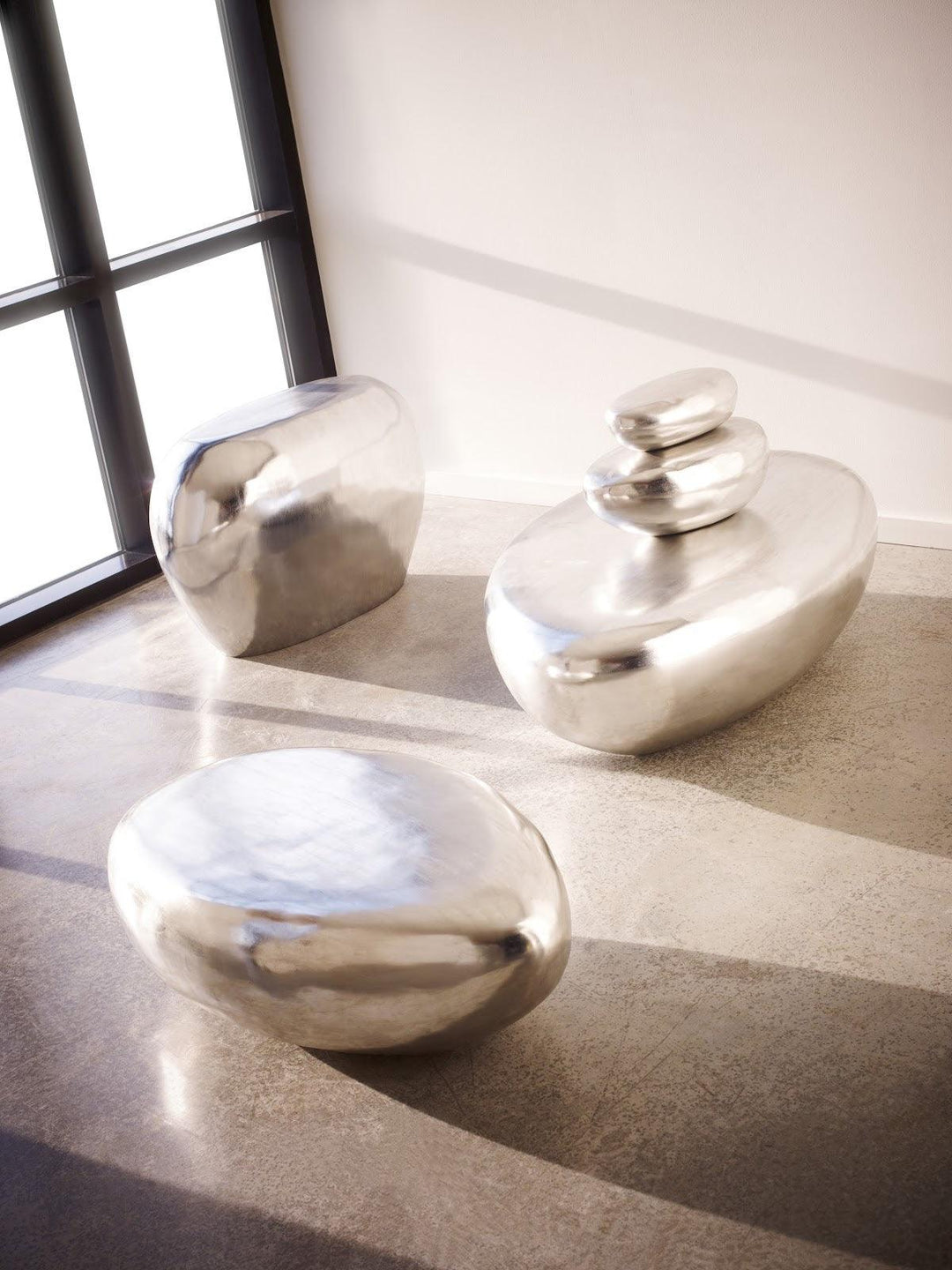 SwayLiving River Stone Coffee Table, Small, Silver Leaf COFFEE TABLES