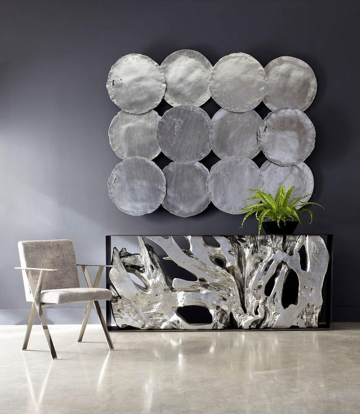 SwayLiving Cast Oil Drum Wall Discs, Silver Leaf, Set of 4 WALL ACCENTS