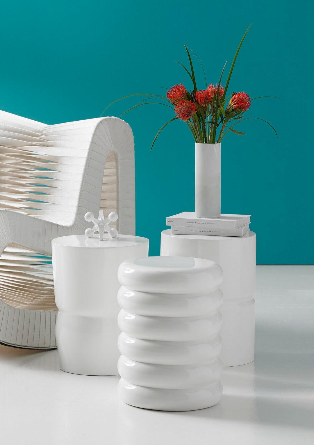 SwayLiving Carved Stool, Gel Coat White OTTOMANS, POUFS, + STOOLS