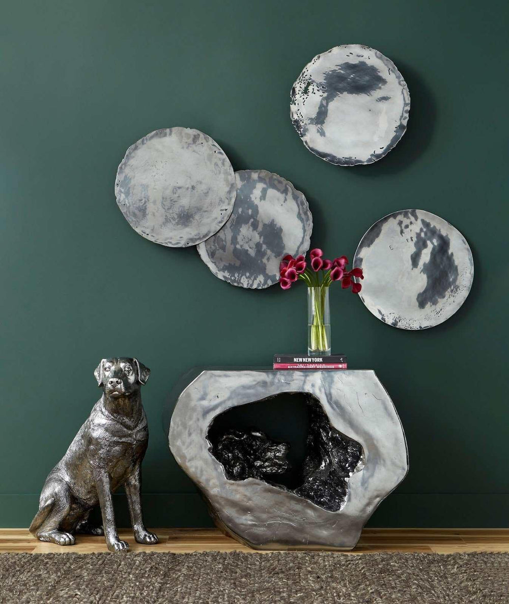 SwayLiving Cast Oil Drum Wall Discs, Liquid Silver, Set of 4 WALL ACCENTS