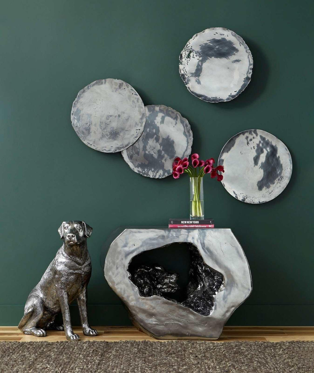 SwayLiving Cast Oil Drum Wall Discs, Liquid Silver, Set of 4 WALL ACCENTS