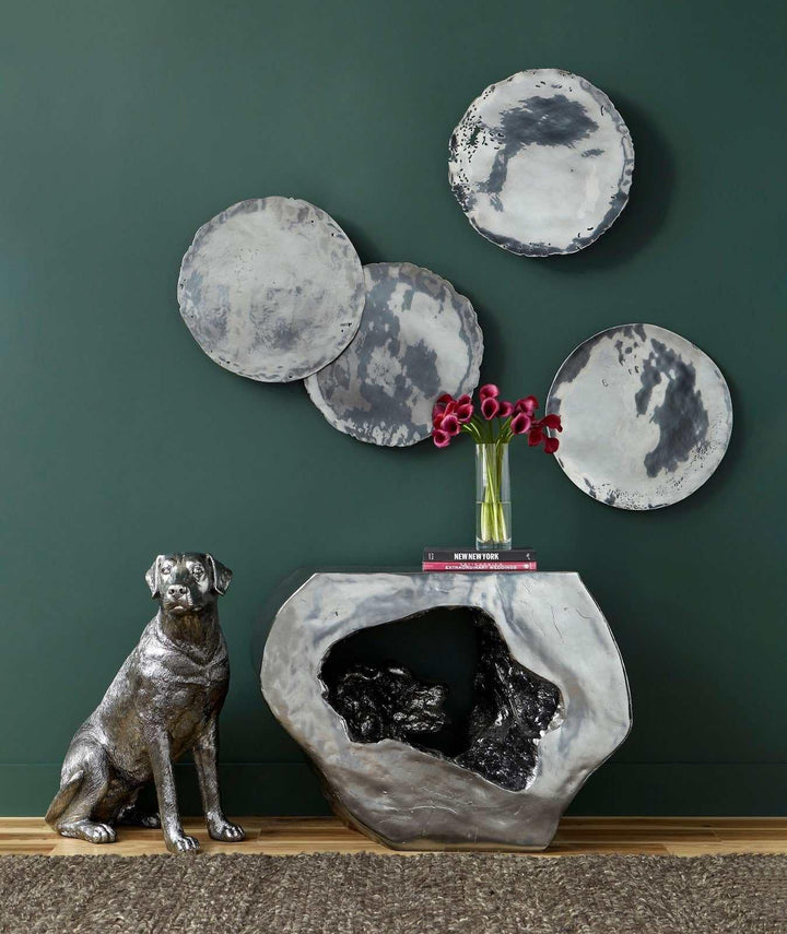 SwayLiving Cast Oil Drum Wall Discs, Liquid Silver, Set of 4 WALL ACCENTS