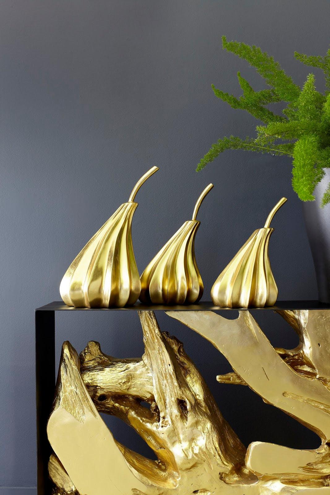 SwayLiving Hand Dipped Pears Set of 3, Gold Leaf DECORATIVE OBJECTS