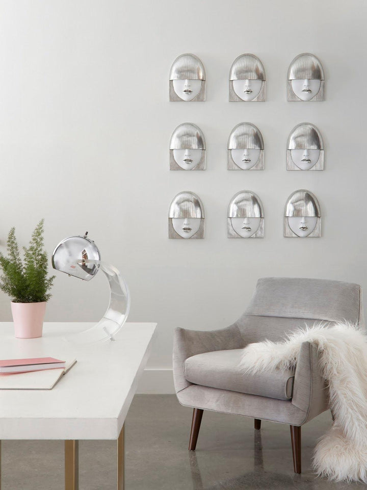 SwayLiving Fashion Faces Wall Art, Small, White and Silver Leaf, Set of 3 WALL ACCENTS