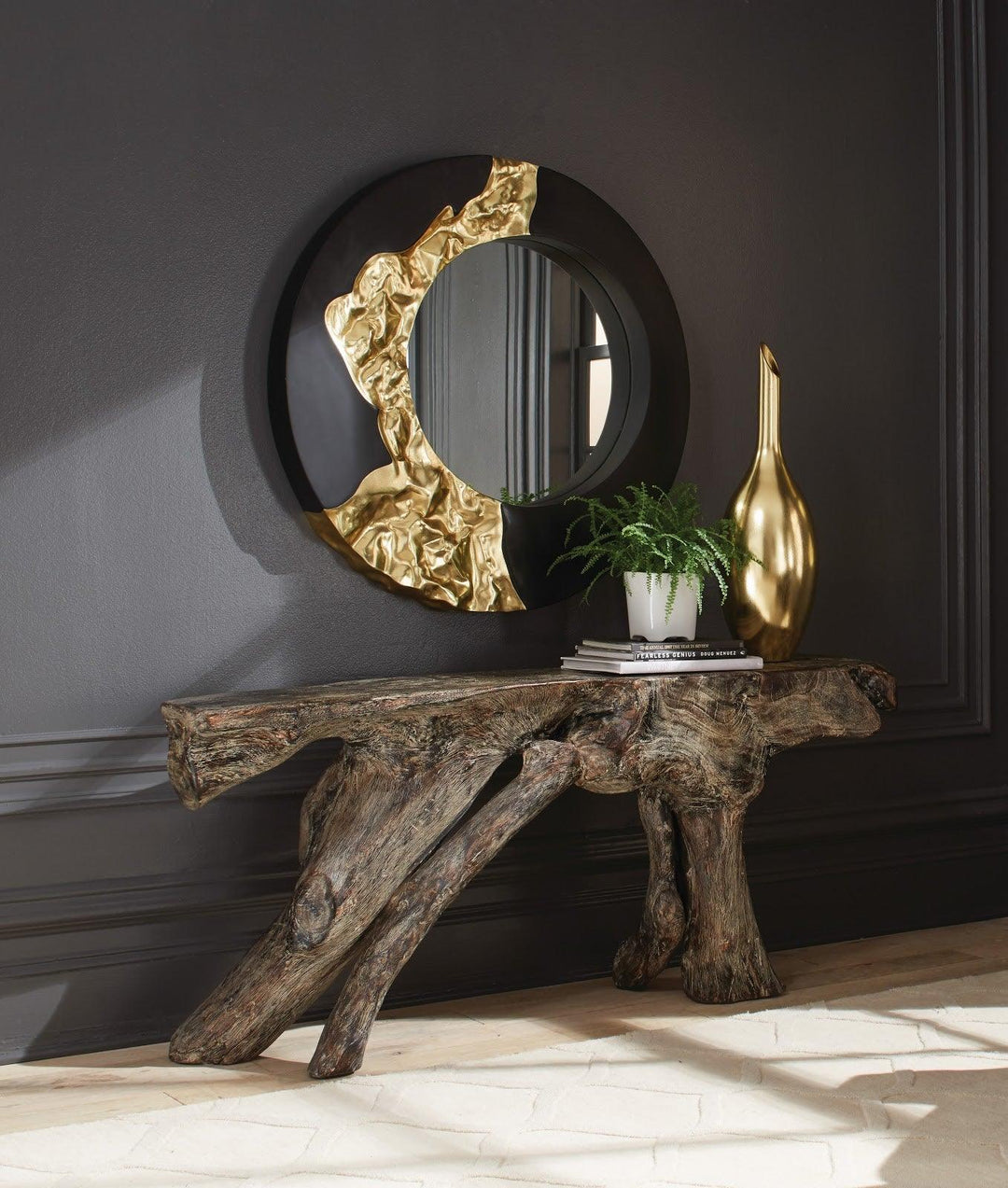 SwayLiving Mercury Mirror, Black, Gold Leaf WALL MIRRORS