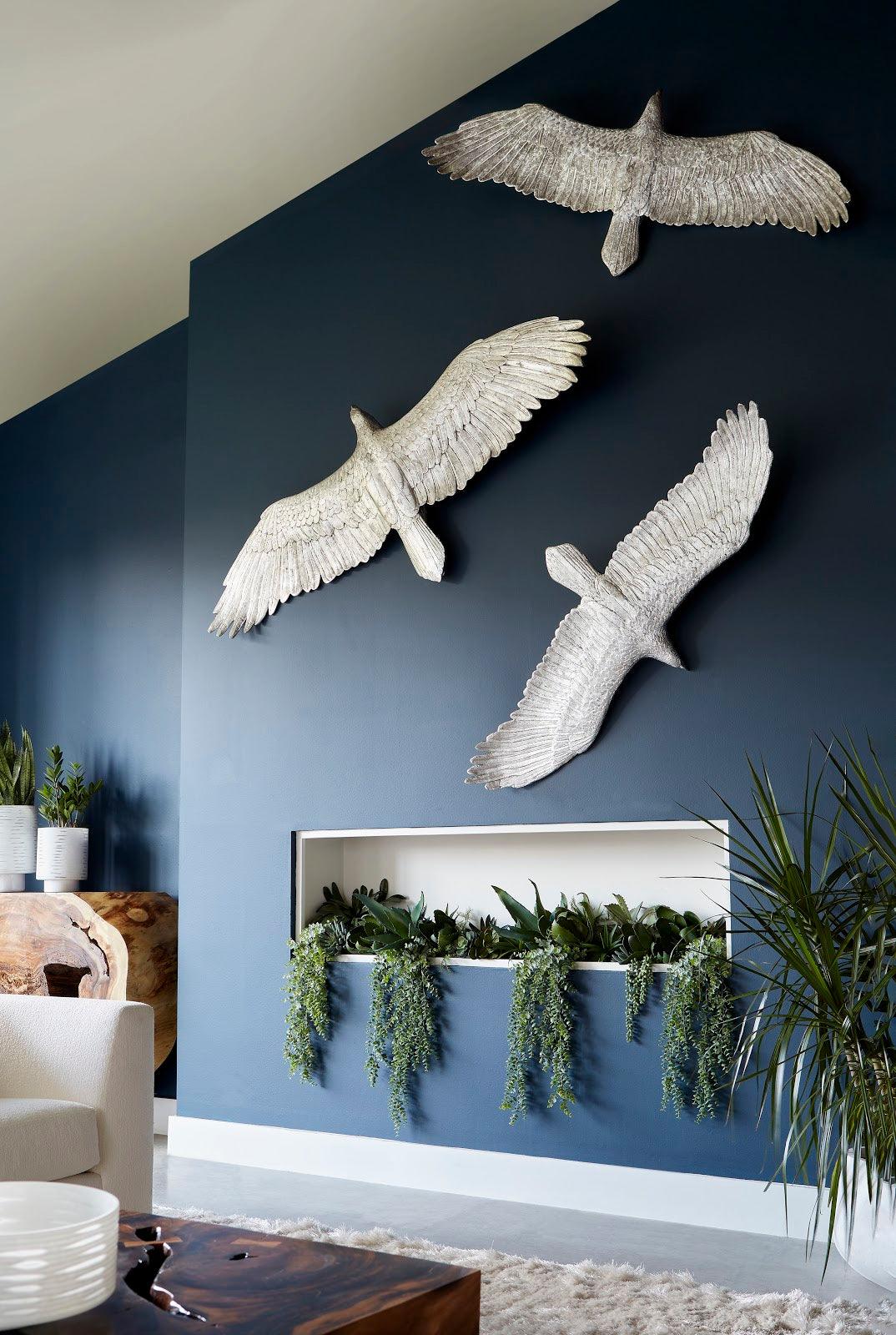 SwayLiving Soaring Eagle Wall Art, Resin, Silver Leaf, LG WALL ACCENTS
