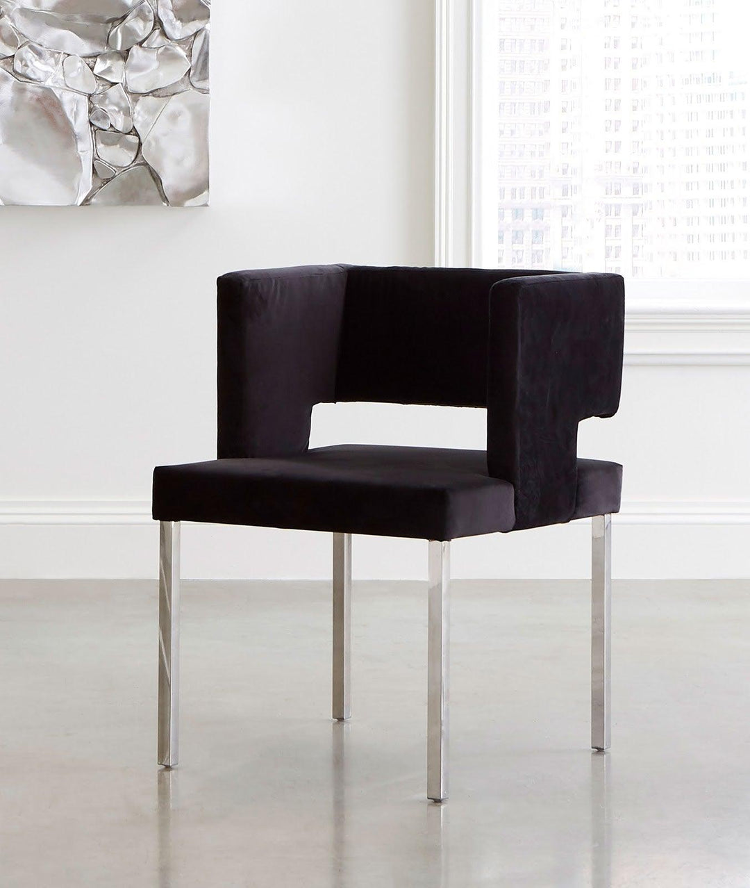 SwayLiving Raffia Dining Chair, Black, Stainless Steel Legs - Set of 2 DINING CHAIRS