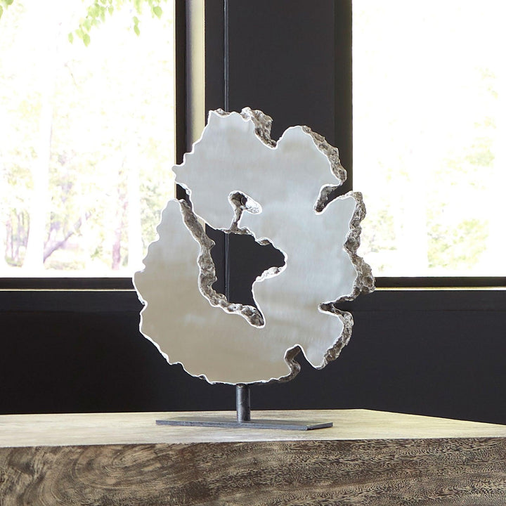 SwayLiving Lava Slice Sculpture on Stand, Resin, Stainless Steel DECORATIVE OBJECTS