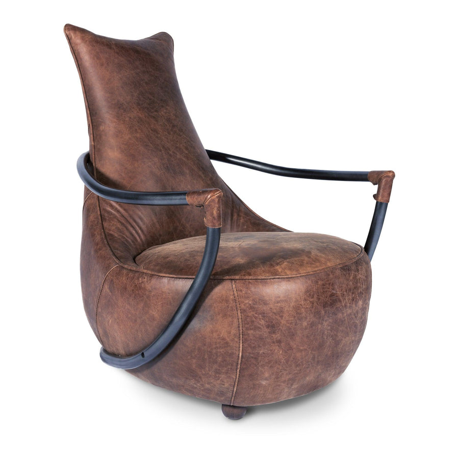 Carlisle Club Chair Grazed Brown Leather - SwayLiving