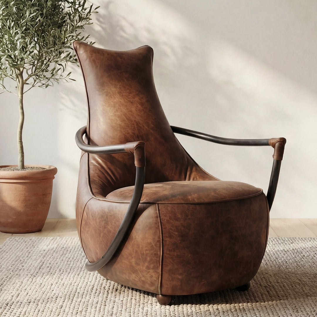 SwayLiving - Carlisle Club Chair Grazed Brown Leather - PK-1026-03 | SwayLiving
