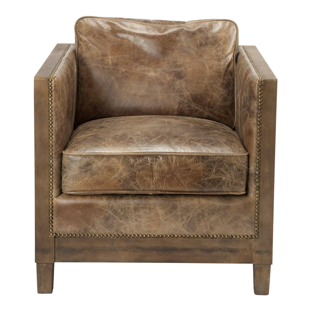Darlington Club Chair Grazed Brown Leather - SwayLiving