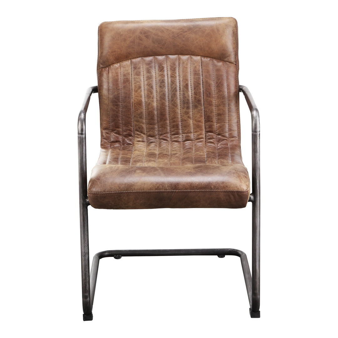 SwayLiving - Ansel Arm Chair Grazed Brown Leather - Set of 2 - PK-1052-03 | SwayLiving