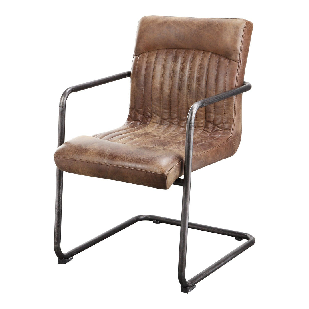 Ansel Arm Chair Grazed Brown Leather - Set Of Two - SwayLiving
