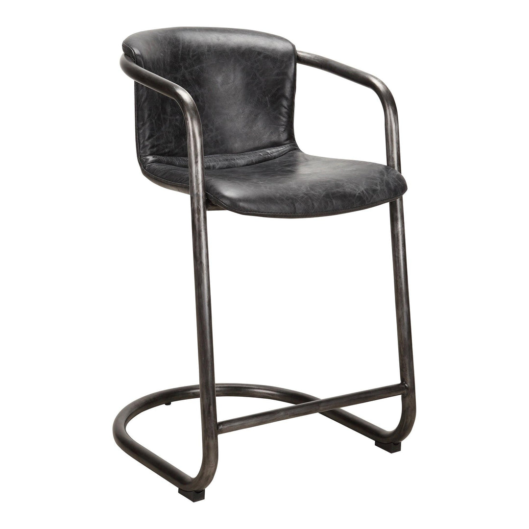 Freeman Counter Stool Onyx Black Leather - Set Of Two - SwayLiving