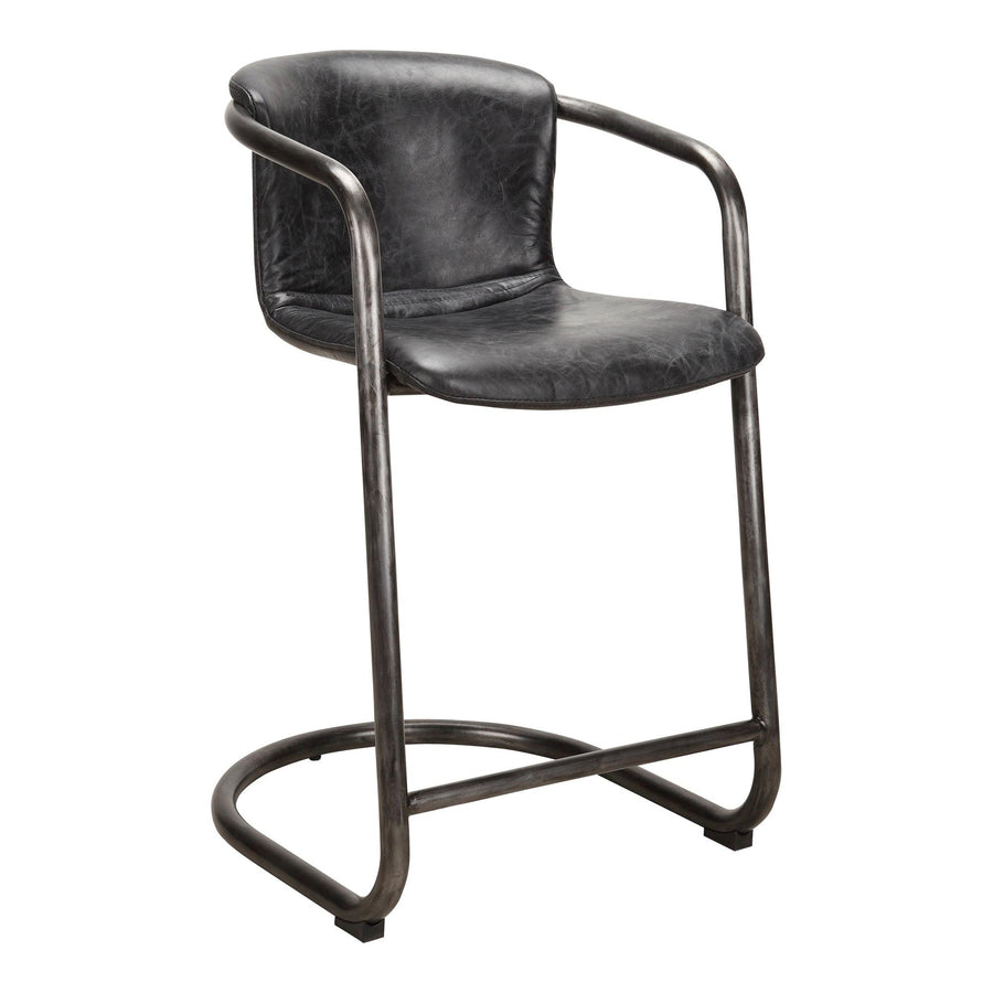 Freeman Counter Stool Onyx Black Leather - Set Of Two - SwayLiving