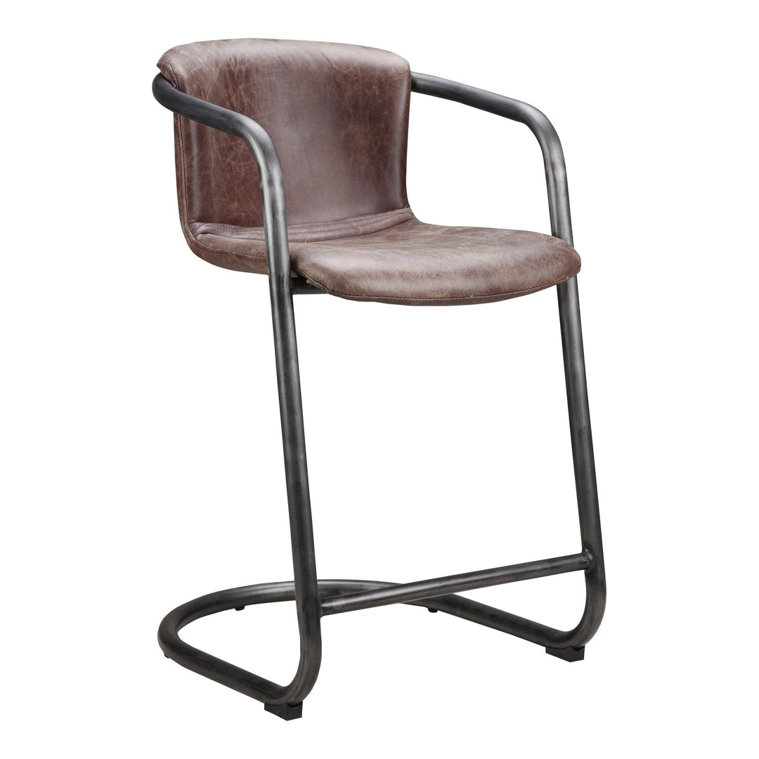 Freeman Counter Stool Grazed Brown Leather - Set Of Two - SwayLiving