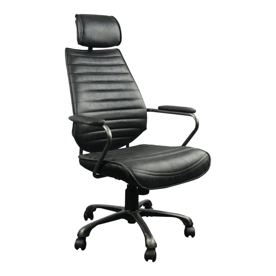 Executive Swivel Office Chair Onyx Black Leather - SwayLiving