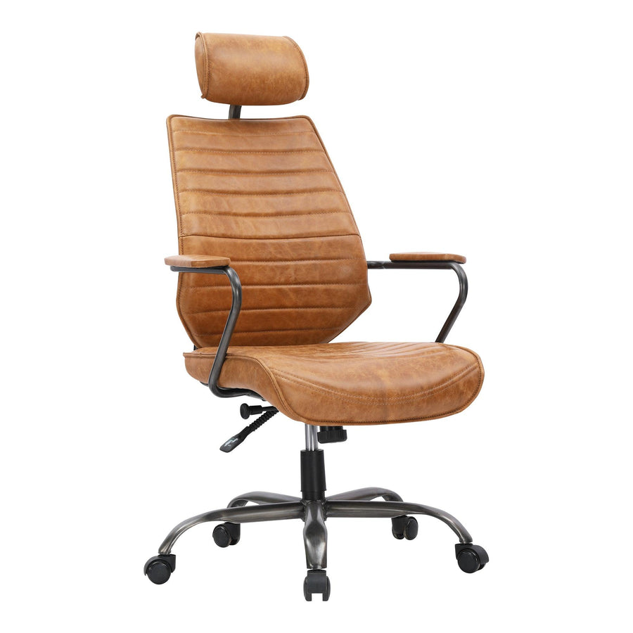 Executive Swivel Office Chair Cigare Tan Leather - SwayLiving