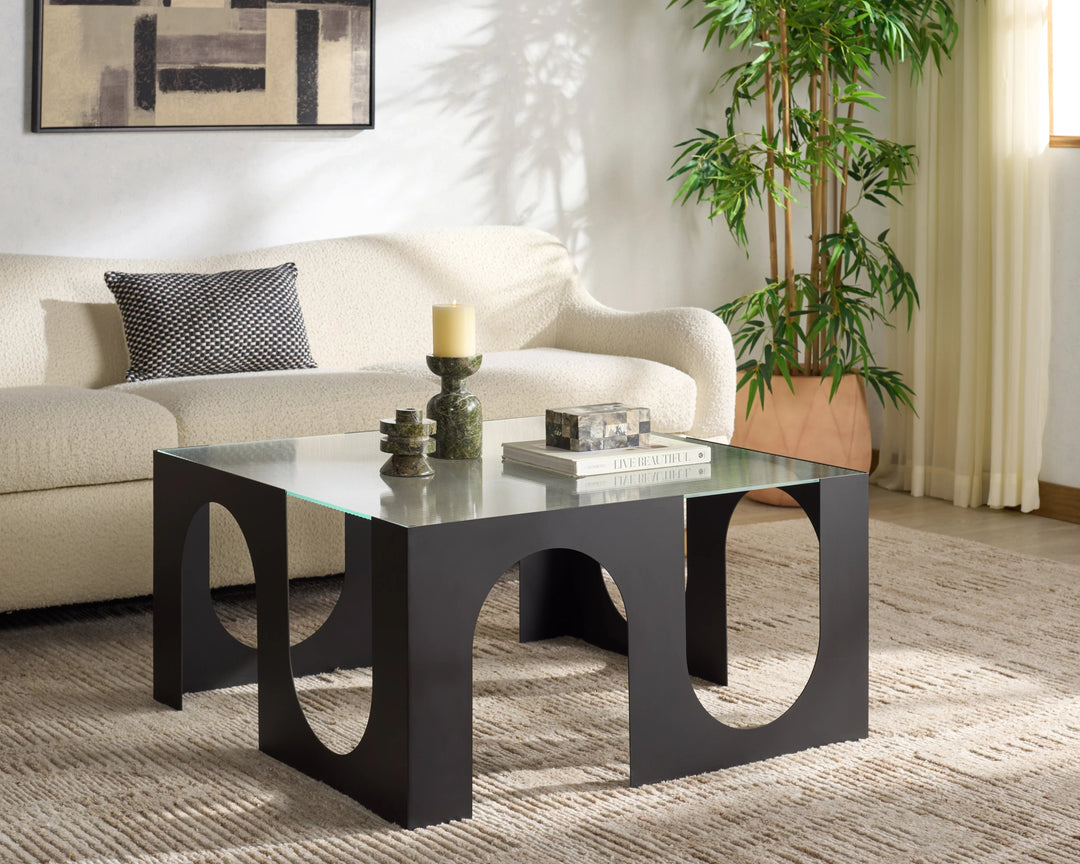 SwayLiving SwayLiving Brayberry Glass Top Metal Coffee Table