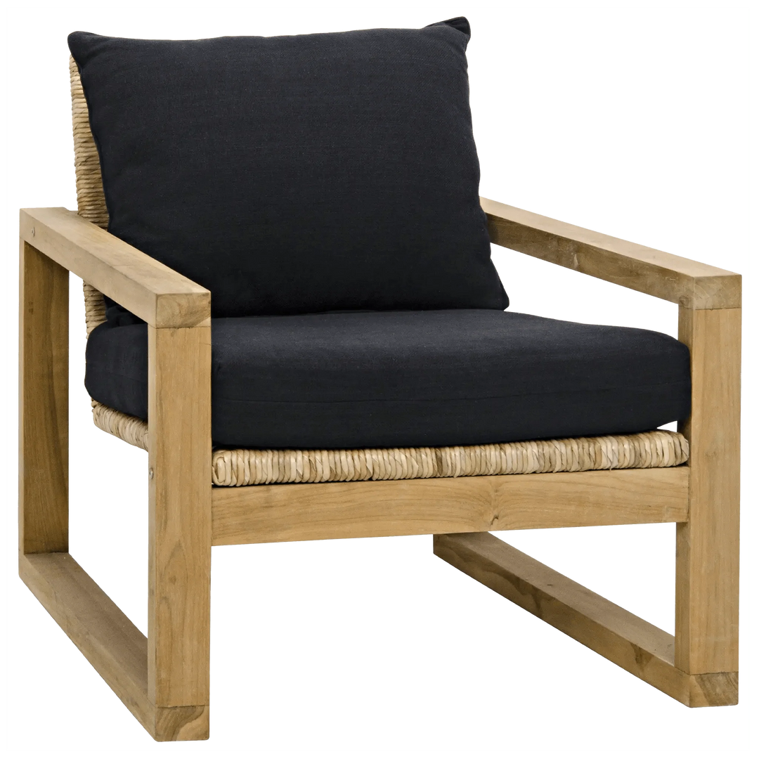 SwayLiving Martin Chair, Teak Frame, Woven Seat, Black Woven Fabric ACCENT + LOUNGE CHAIRS