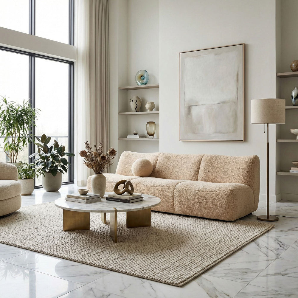 SwayLiving - McClain 3 Seater, Camel Fabric - SOF332CMF