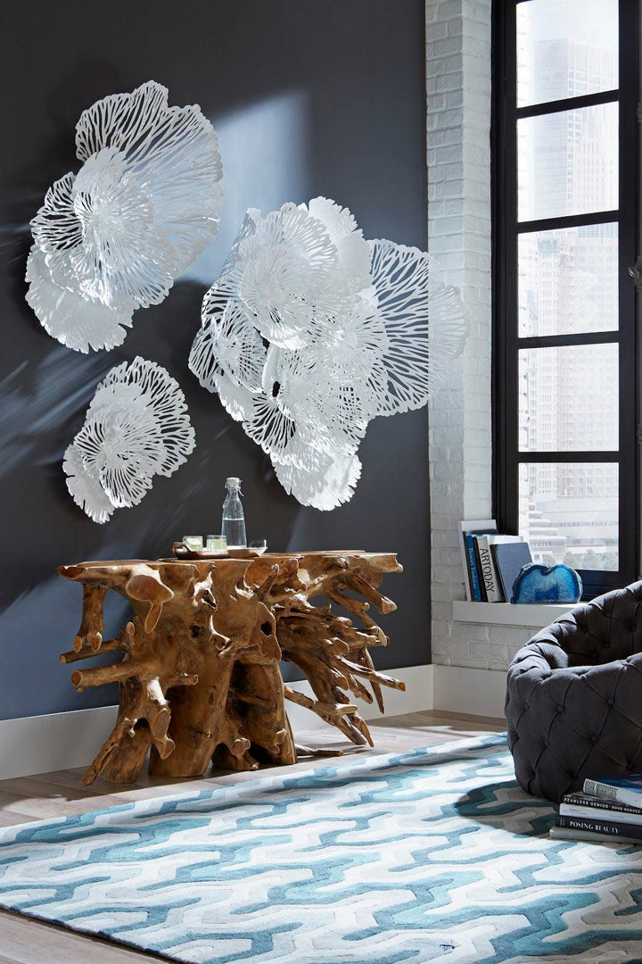 SwayLiving Flower Wall Art, Small, White, Metal WALL ACCENTS