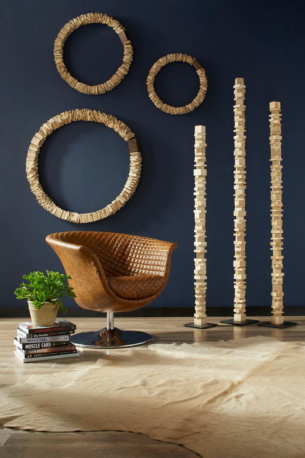 SwayLiving Stacked Wood Floor Sculptures, Bleached, Set of 3 DECORATIVE OBJECTS