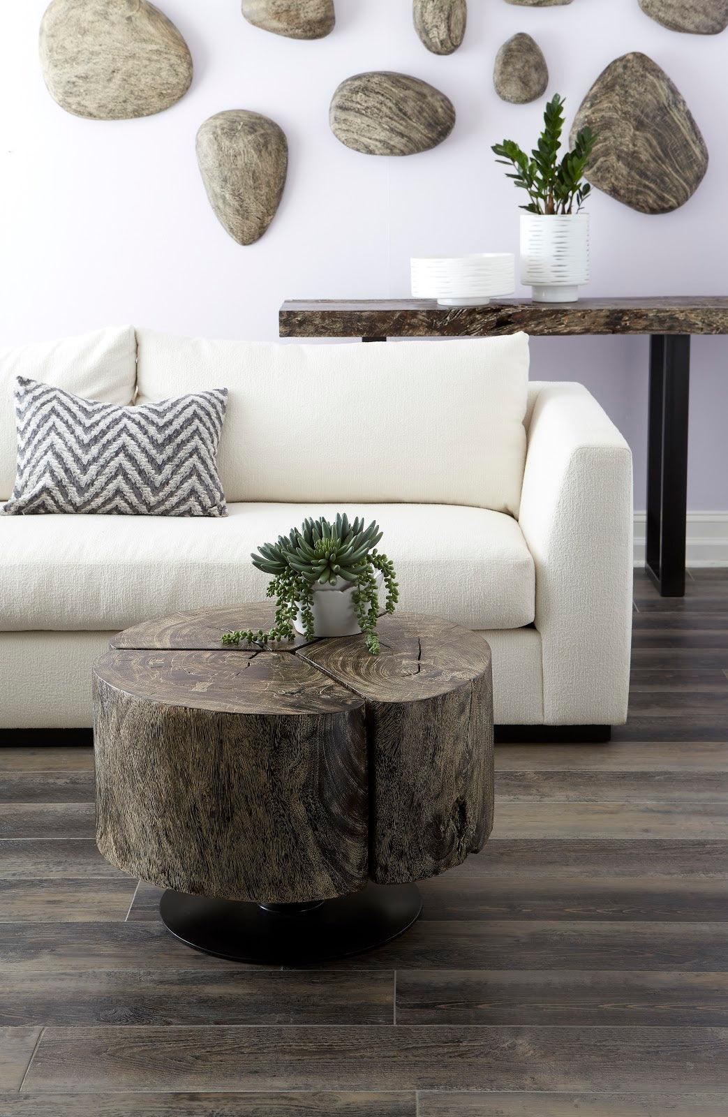 SwayLiving Clover Coffee Table, Chamcha Wood, Gray Stone Finish, Metal Base COFFEE TABLES