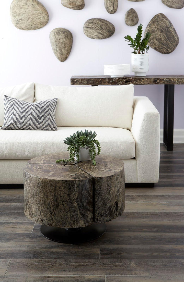 SwayLiving Clover Coffee Table, Chamcha Wood, Gray Stone Finish, Metal Base COFFEE TABLES