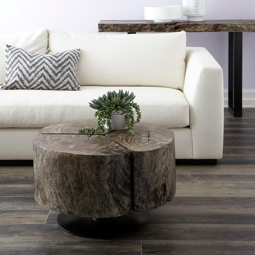 SwayLiving Clover Coffee Table, Chamcha Wood, Gray Stone Finish, Metal Base COFFEE TABLES
