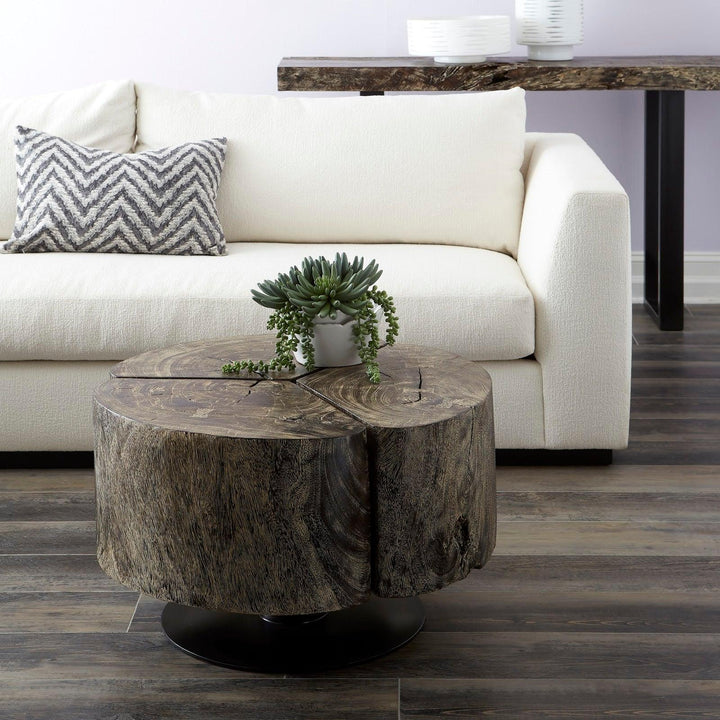 SwayLiving Clover Coffee Table, Chamcha Wood, Gray Stone Finish, Metal Base COFFEE TABLES