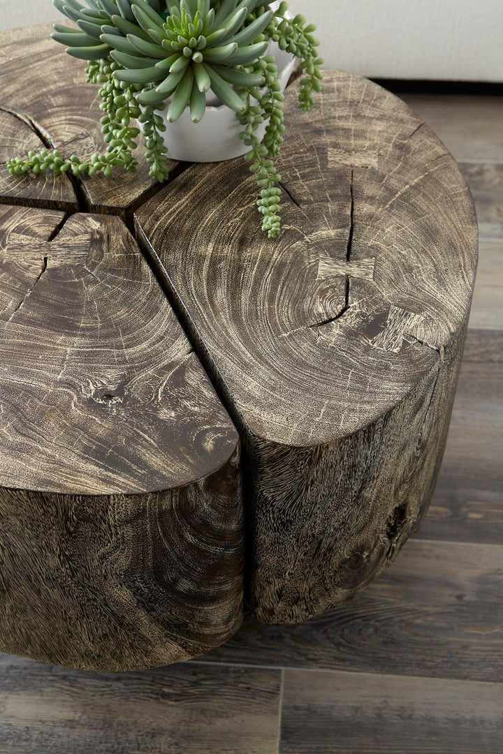 SwayLiving Clover Coffee Table, Chamcha Wood, Gray Stone Finish, Metal Base COFFEE TABLES