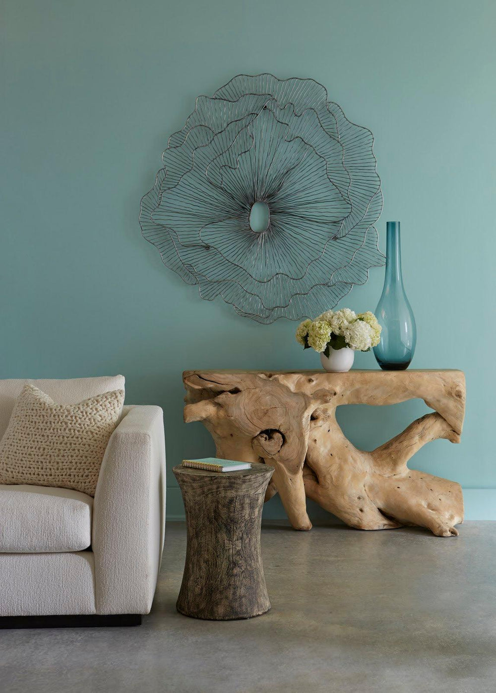 SwayLiving Drum Stool, Mango Wood, Gray Stone OTTOMANS, POUFS, + STOOLS