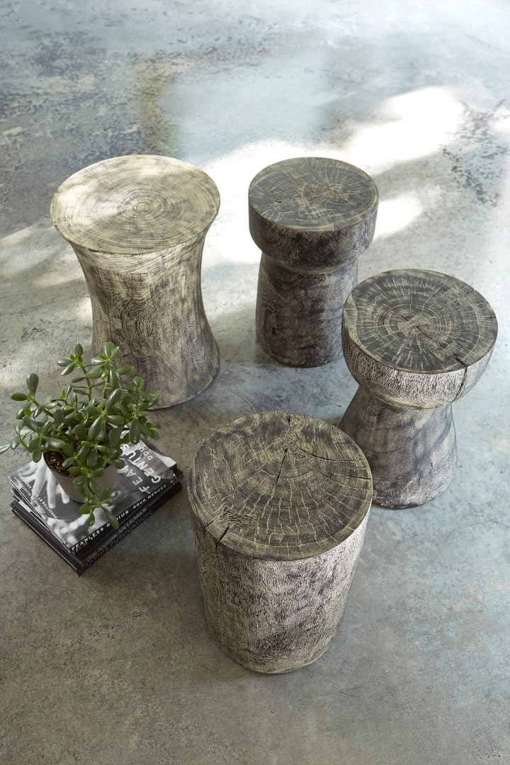 SwayLiving Drum Stool, Mango Wood, Gray Stone OTTOMANS, POUFS, + STOOLS
