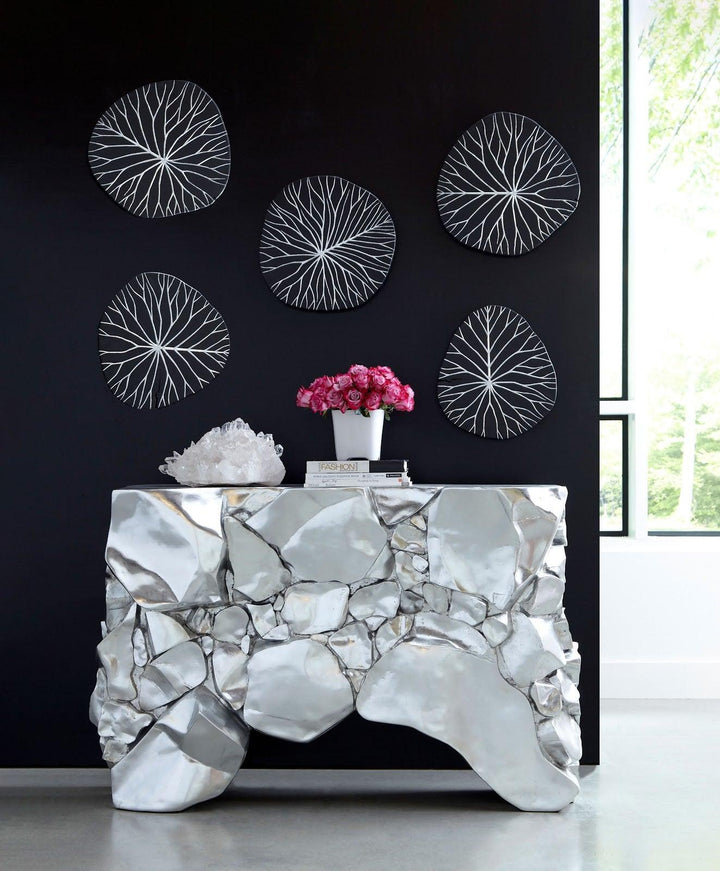 SwayLiving Rivulet Wall Tile, Chamcha Wood, Silver Leaf on Black WALL ACCENTS