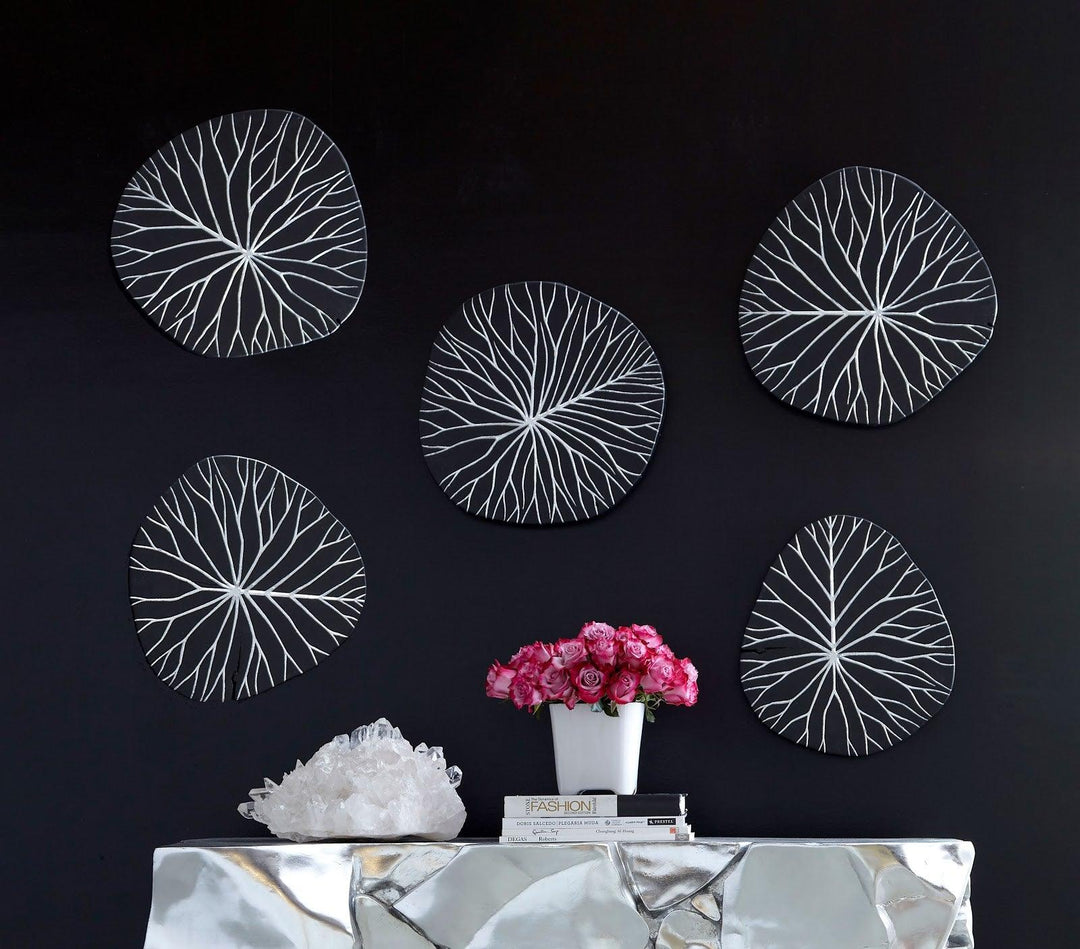 SwayLiving Rivulet Wall Tile, Chamcha Wood, Silver Leaf on Black WALL ACCENTS