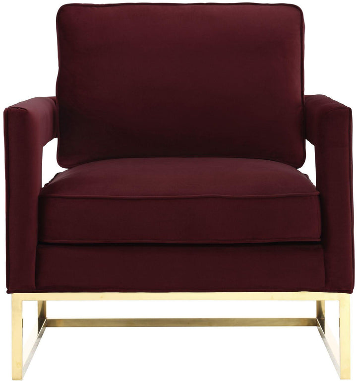 SwayLiving Avery Maroon Velvet Chair With Polished Gold Base ACCENT + LOUNGE CHAIRS