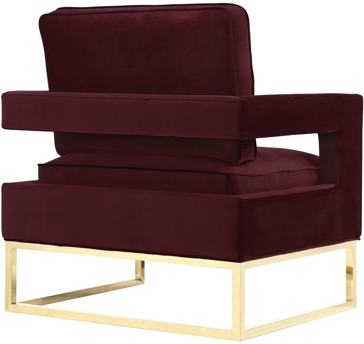 SwayLiving Avery Maroon Velvet Chair With Polished Gold Base ACCENT + LOUNGE CHAIRS