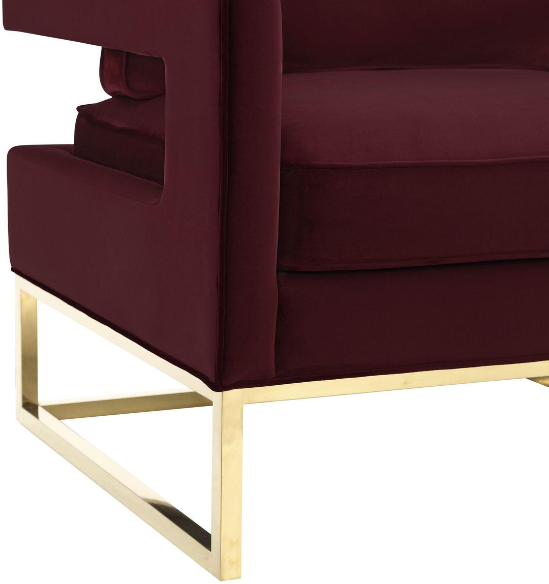 SwayLiving Avery Maroon Velvet Chair With Polished Gold Base ACCENT + LOUNGE CHAIRS