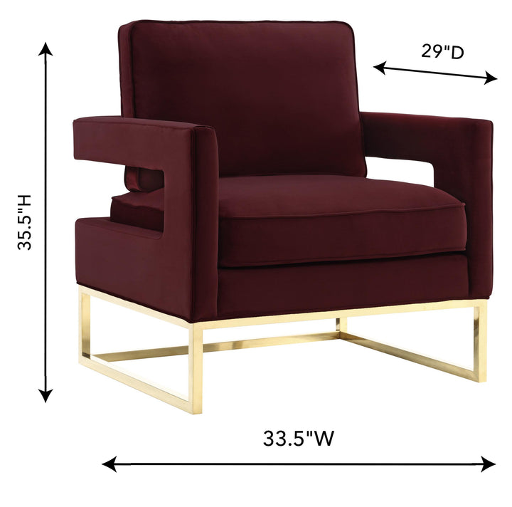 SwayLiving Avery Maroon Velvet Chair With Polished Gold Base ACCENT + LOUNGE CHAIRS