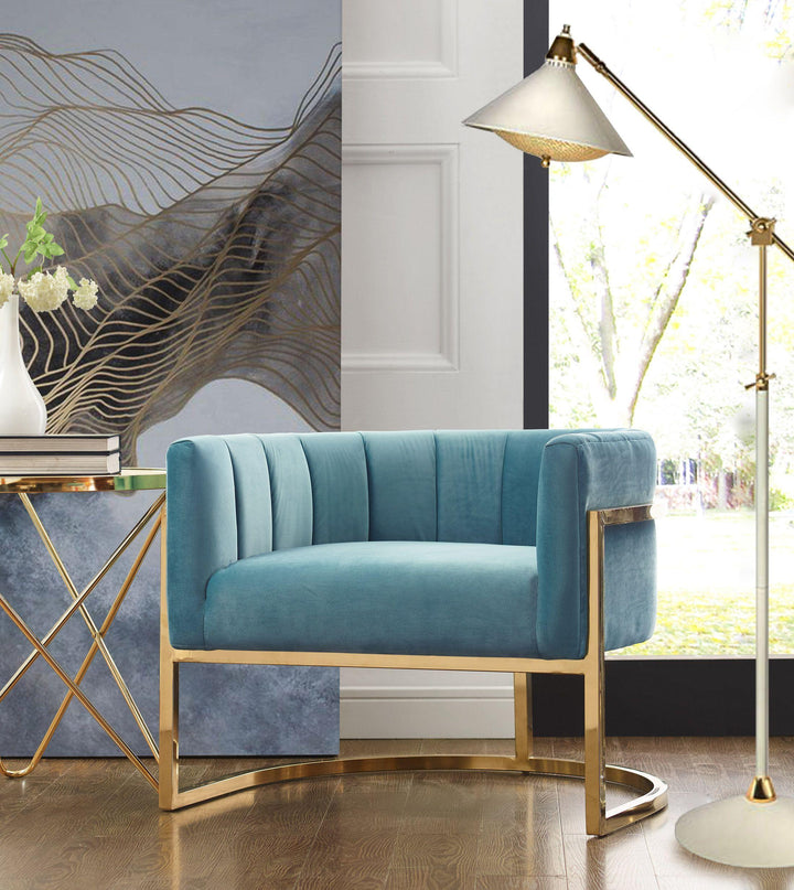 SwayLiving Magnolia Sea Blue Chair with Gold Base ACCENT + LOUNGE CHAIRS