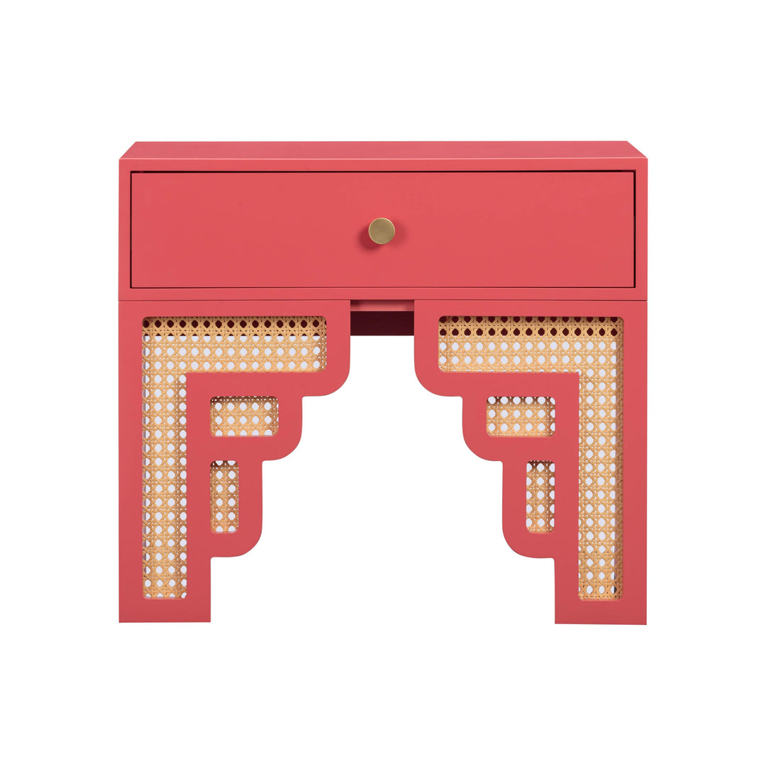 SwayLiving Suzie Coral Pink & Rattan Nightstand NIGHTSTANDS