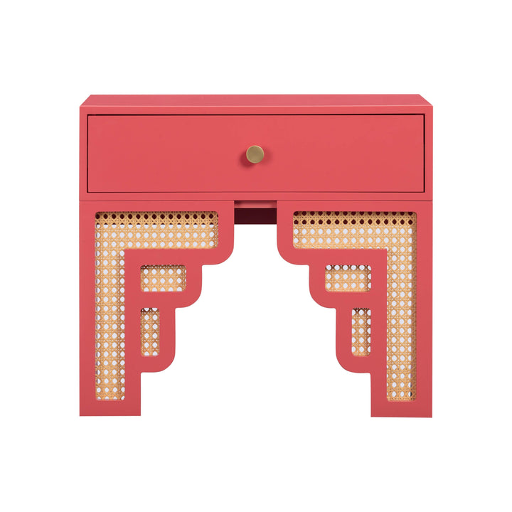 SwayLiving Suzie Coral Pink & Rattan Nightstand NIGHTSTANDS