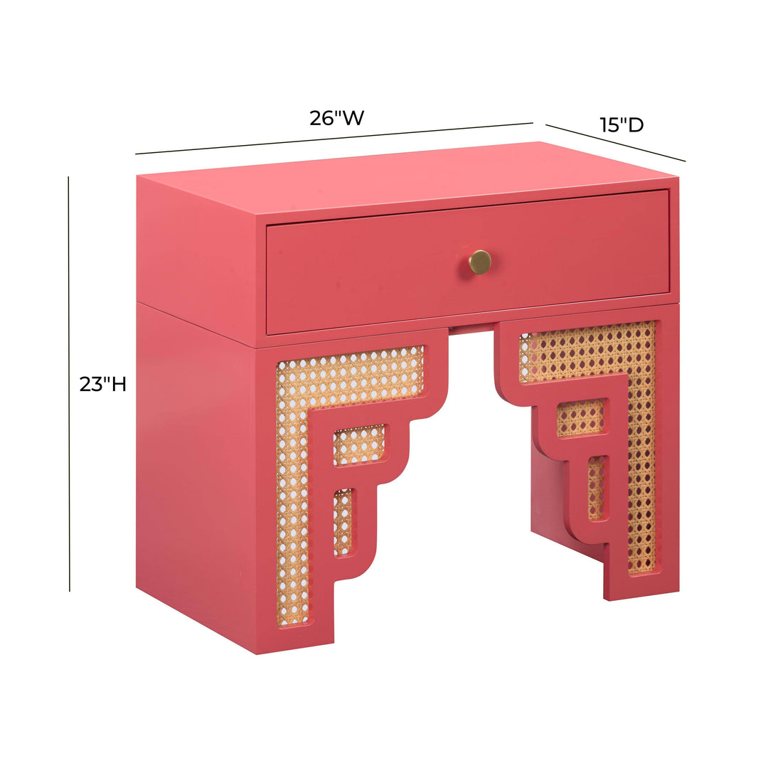 SwayLiving Suzie Coral Pink & Rattan Nightstand NIGHTSTANDS