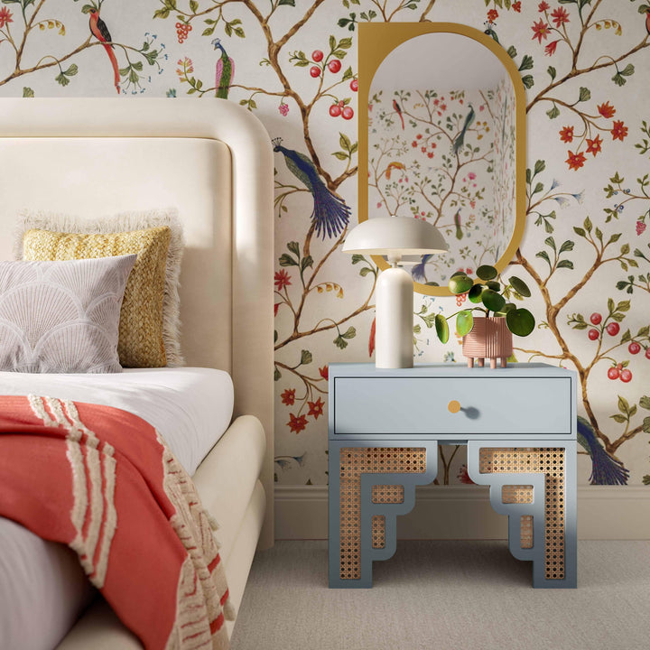 SwayLiving Suzie Pastel Blue & Rattan Nightstand NIGHTSTANDS